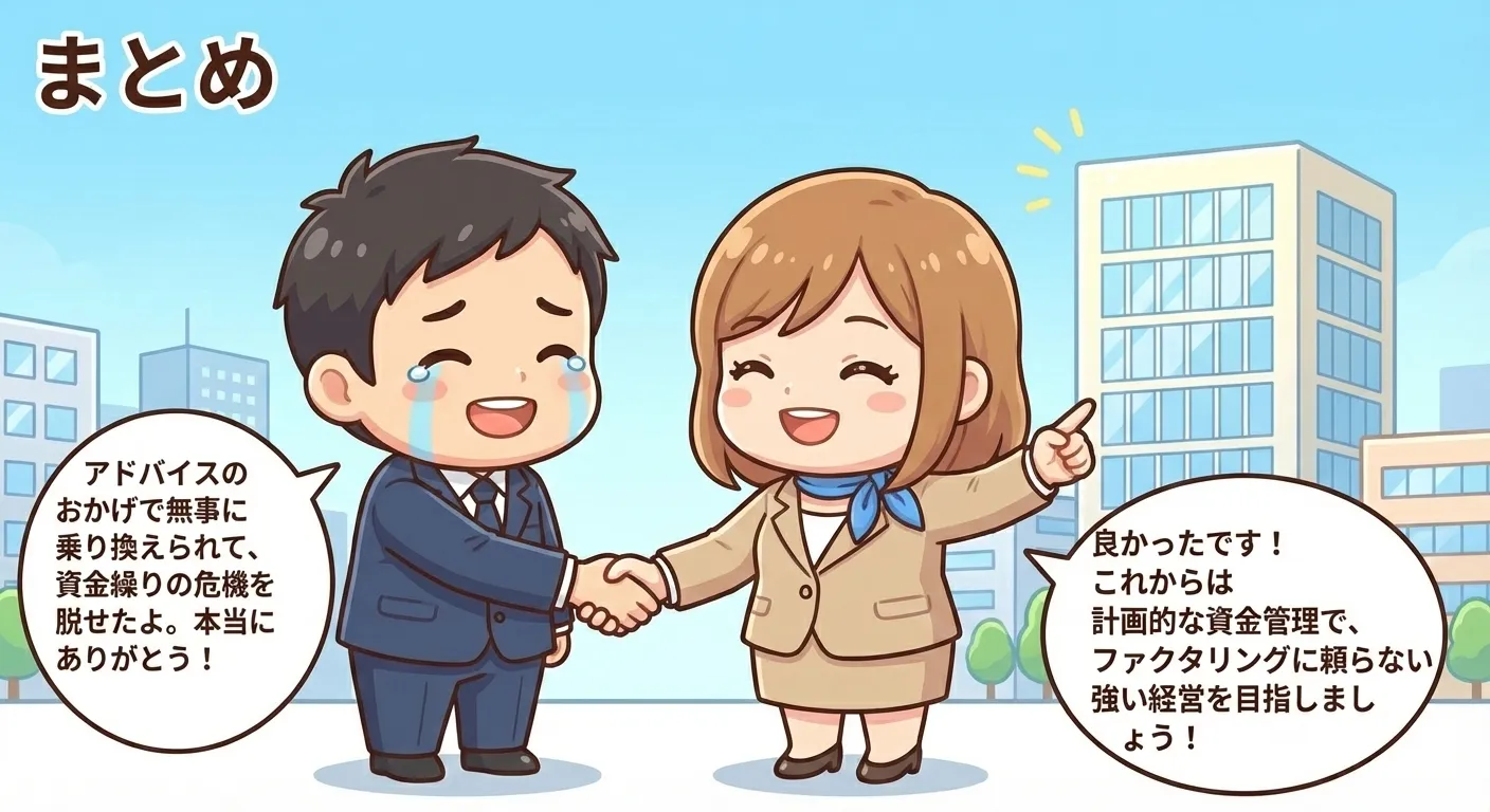ファクタリング乗り換えの要点を整理し、入金額と総額で比較して二重譲渡を防ぐ結論のイメージ