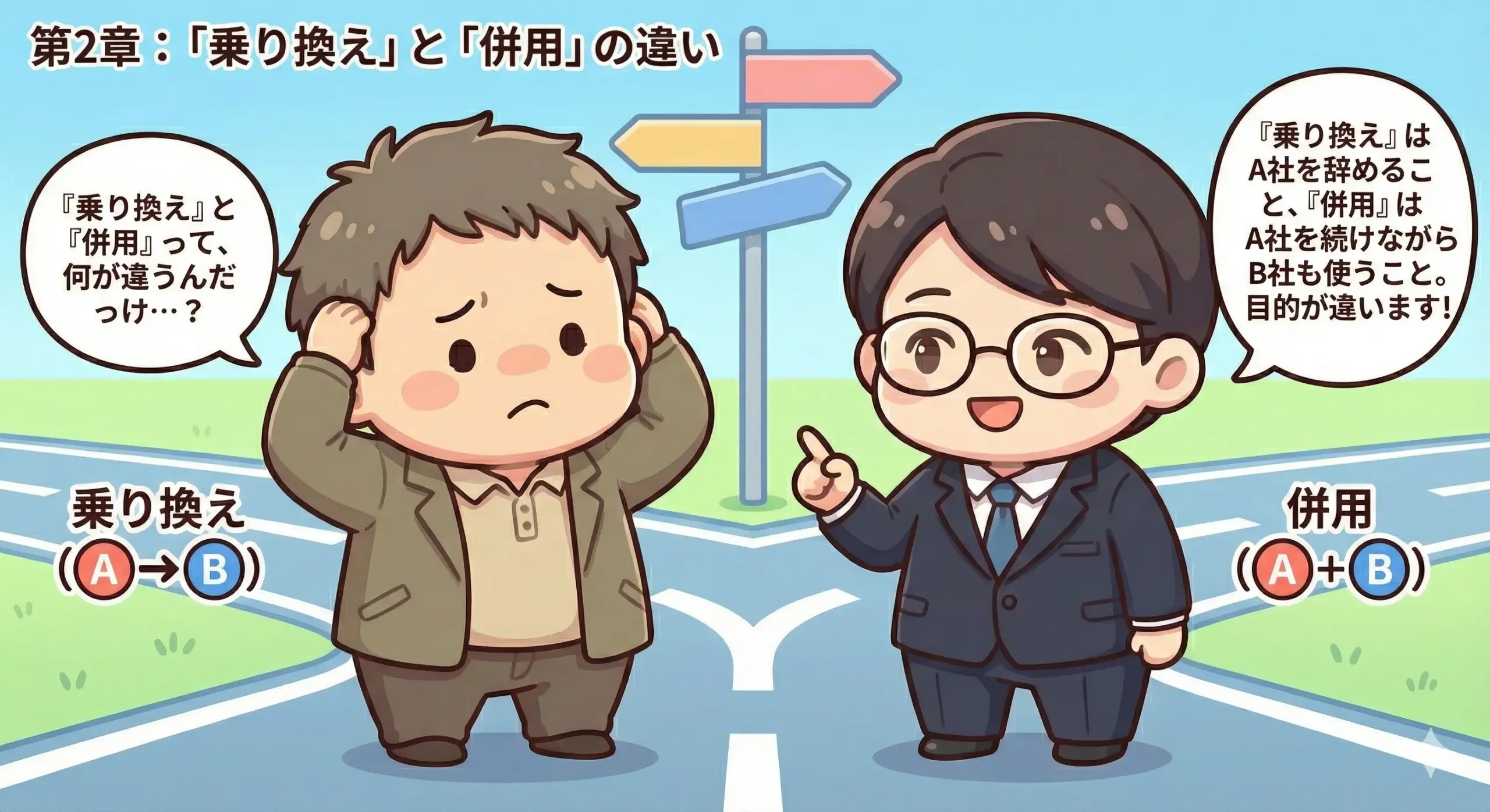 ファクタリングの乗り換えと併用の違いを整理し、選択肢を比較する担当者