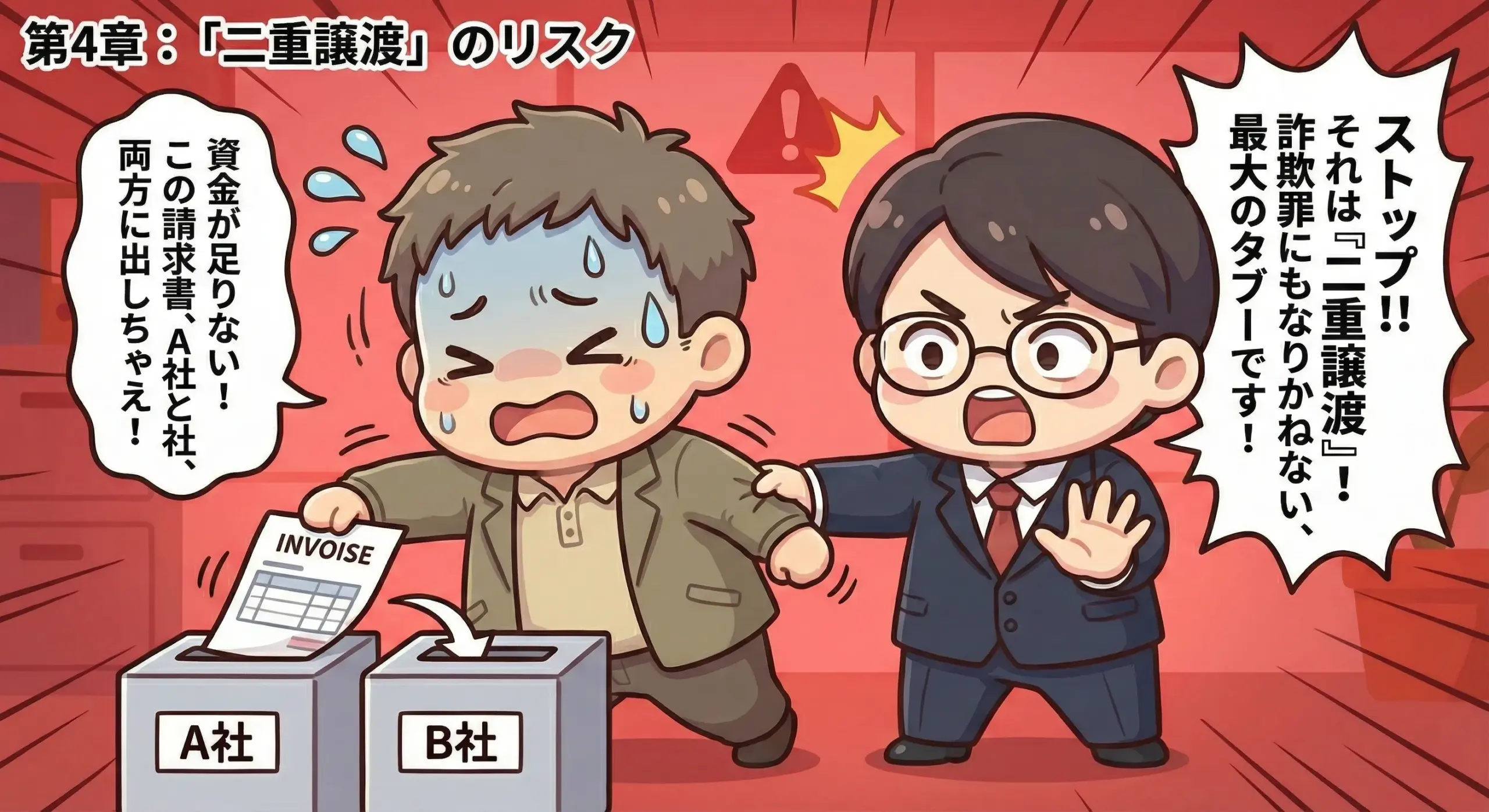 二重譲渡のリスクを避けるために請求書の提出先をチェックリストで管理する様子